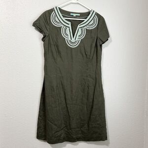 Boden Womens Shift Dress Linen Embroidered Green 8R